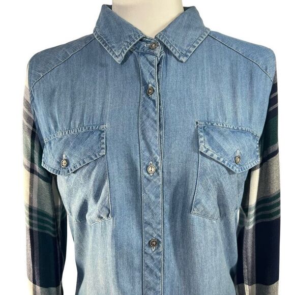 Rails Long Sleeve Shirt Women's Blue & Chambray Plaid Size XSmall - Picture 2 of 10